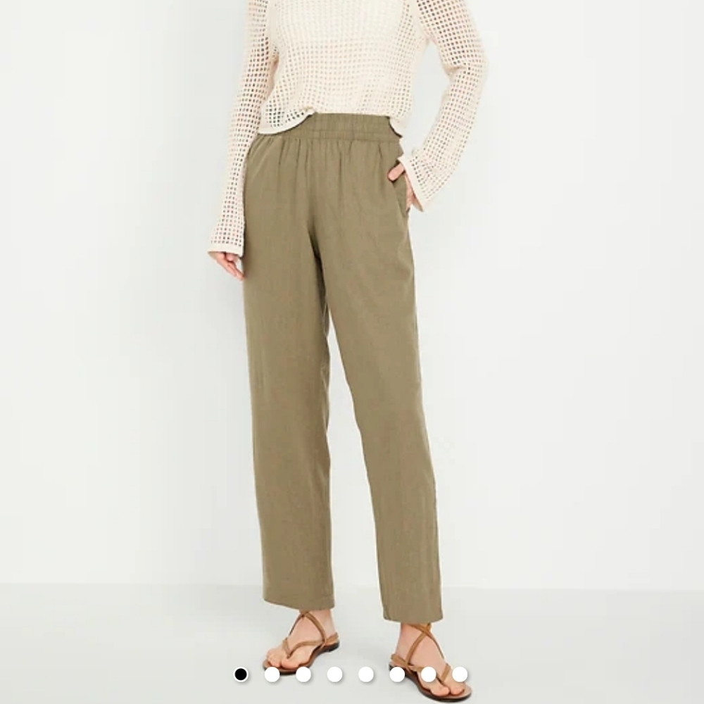 Old Navy Linen Blend Straight Ankle Pants Sz L Olive Green